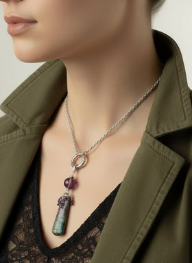 Porcelain Rare Swarovski Crystal Beaded Dangle Pendant #8066D